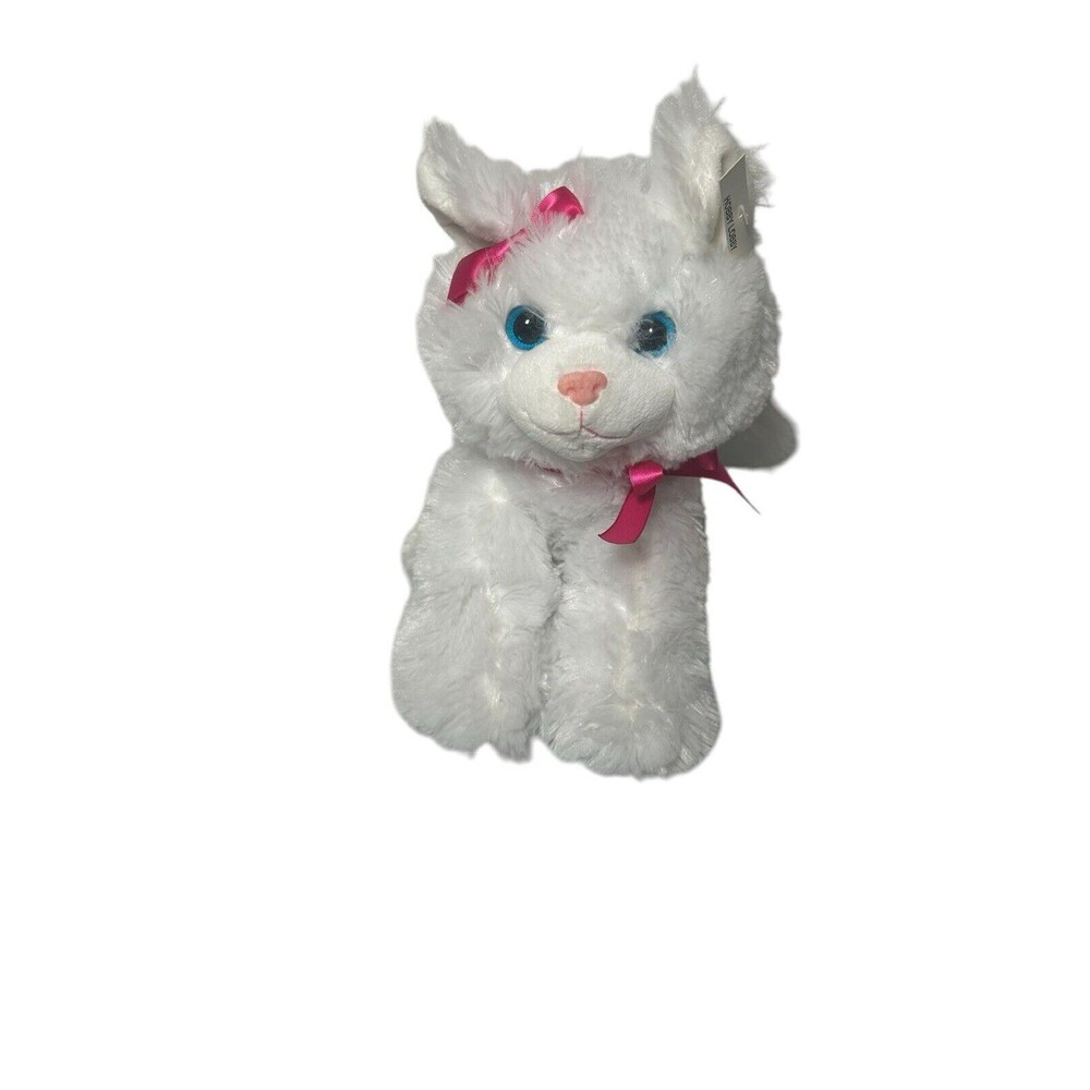 The Petting Zoo Kitty Cat White Persian Kitten Plush 8" Stuffed Animal Pink Bows